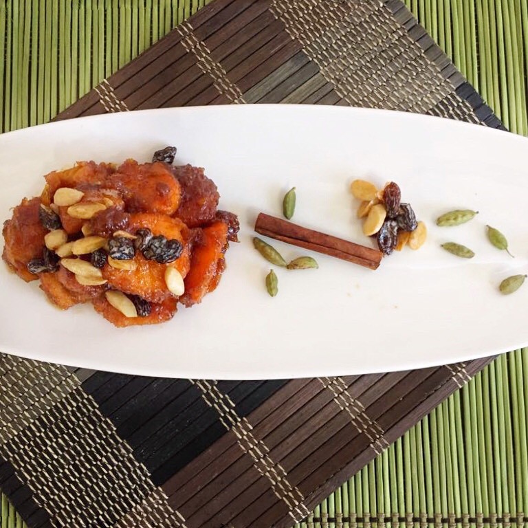 Candied Sweet Potatoes with Jaggery & Cardamom